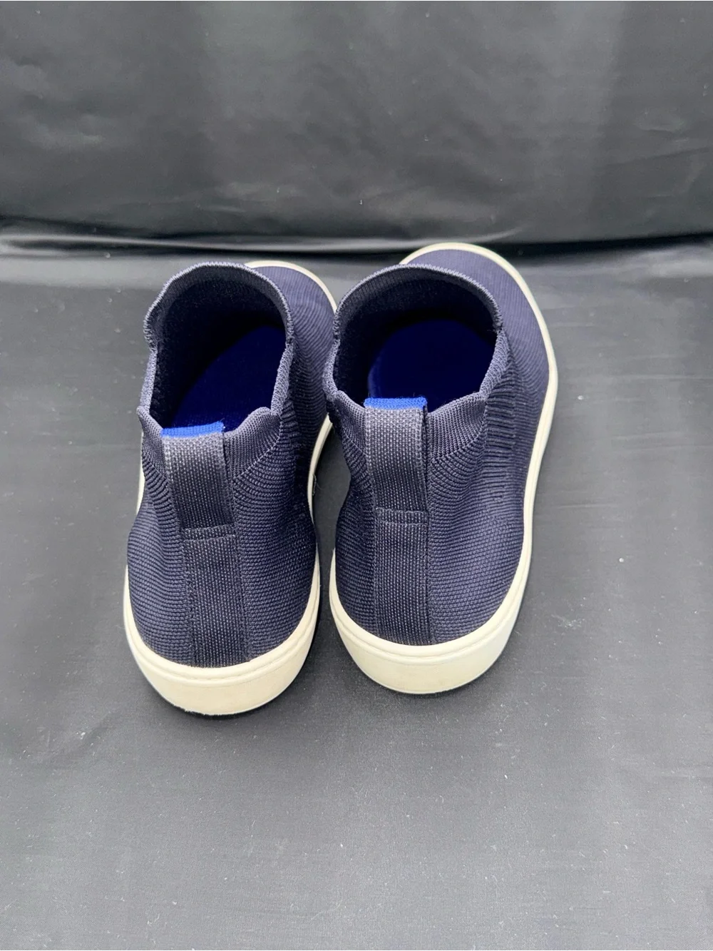 Rothys The Chelsea Navy Blue Knit Ankle Bootie Sneaker Slip On Minimalist 10.5